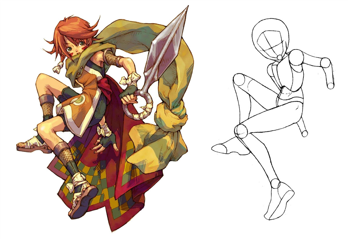 動漫人物圖片，動漫人體結(jié)構(gòu)骨骼提煉線稿