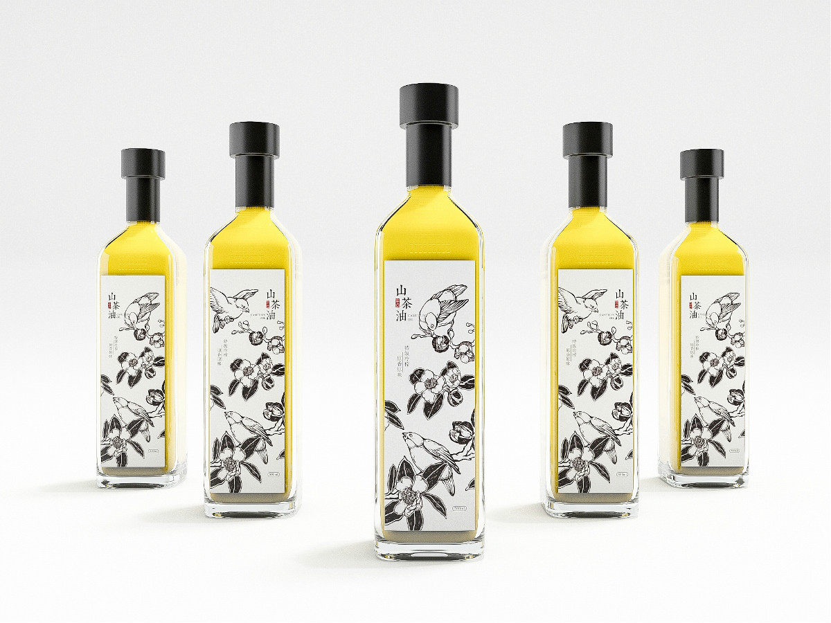 山茶油包裝設(shè)計(jì)，手繪圖案食品包裝設(shè)計(jì)