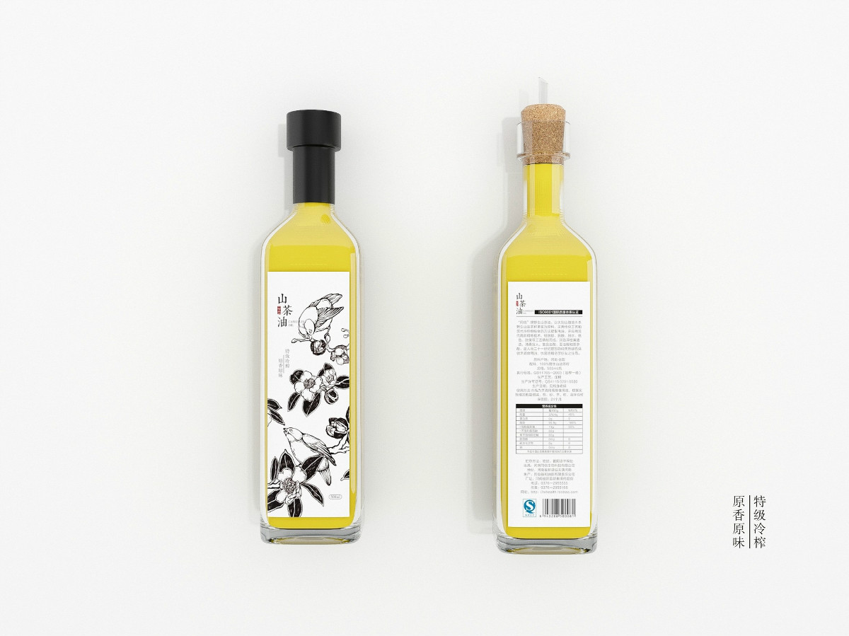 山茶油包裝設計，手繪圖案食品包裝設計