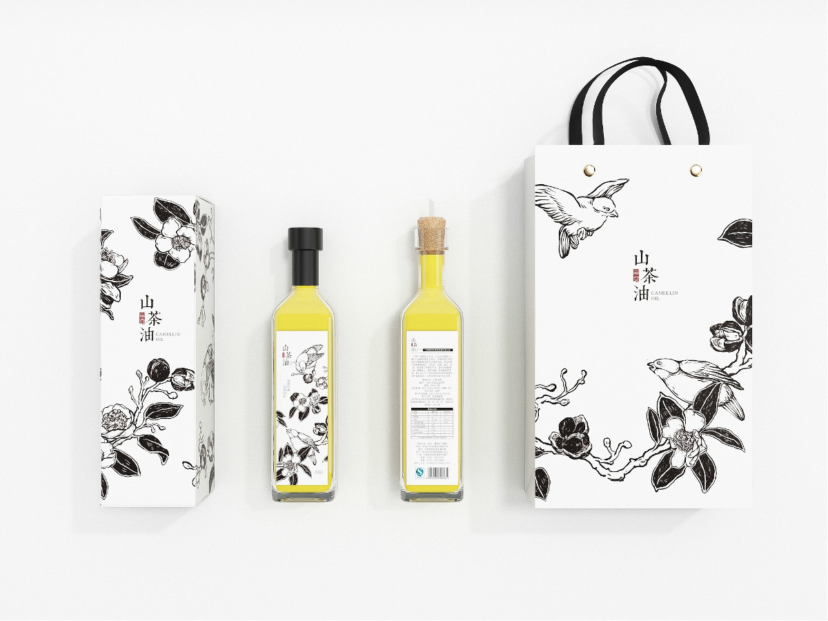 山茶油包裝設計，手繪圖案食品包裝設計