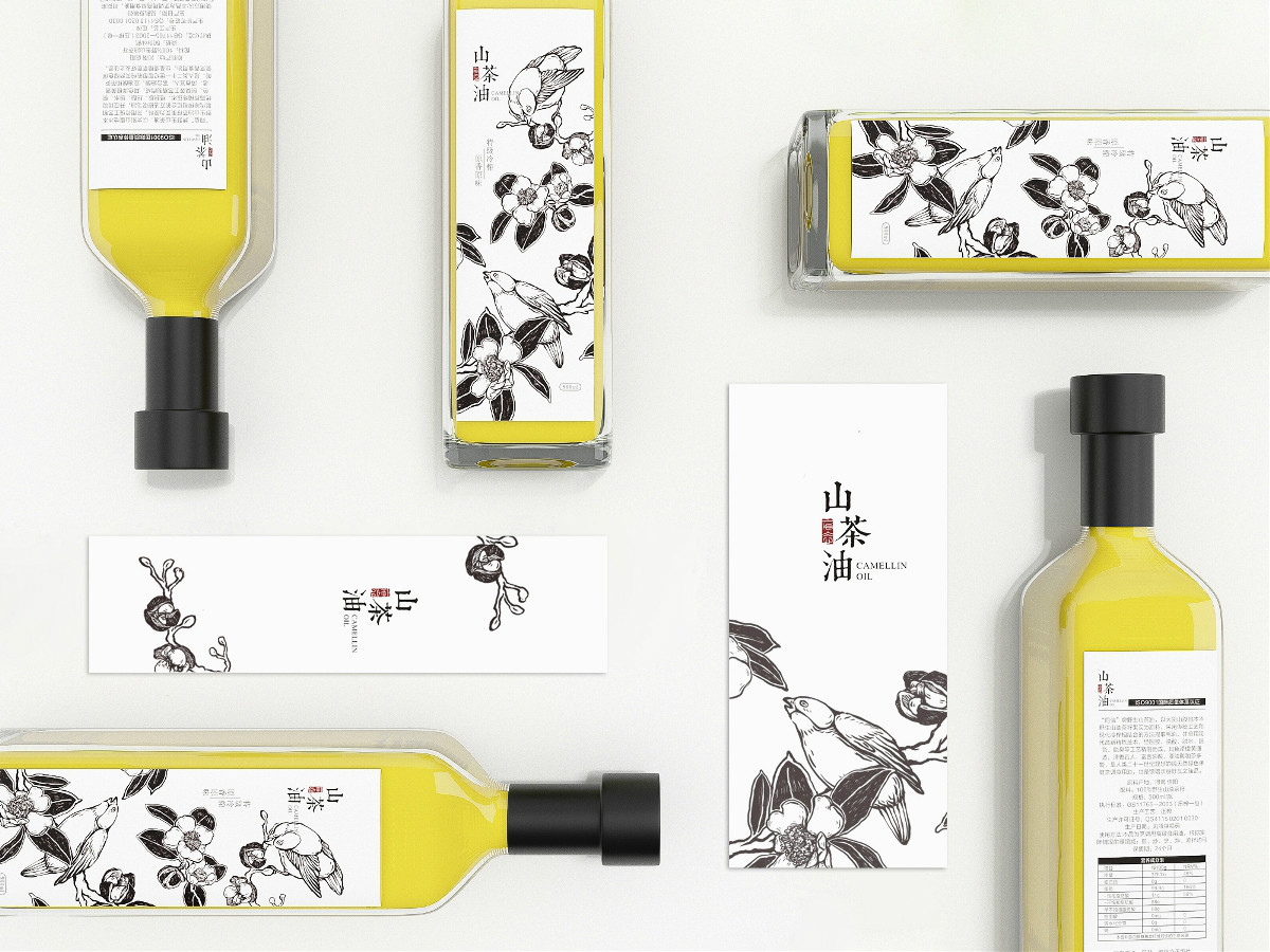 山茶油包裝設(shè)計(jì)，手繪圖案食品包裝設(shè)計(jì)