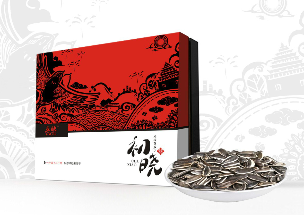 紅色禮盒瓜子包裝設(shè)計，古典特色食品包裝設(shè)計