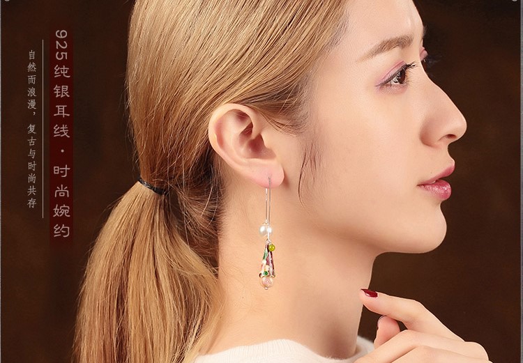古風(fēng)氣質(zhì)琉璃景泰藍耳環(huán)，水滴造型純銀耳線首