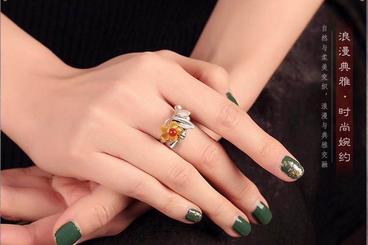 小黃花民族風(fēng)戒指，時(shí)尚典雅指環(huán)首飾