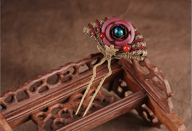 時尚生動扇形發(fā)簪，古典浪漫發(fā)釵頭飾