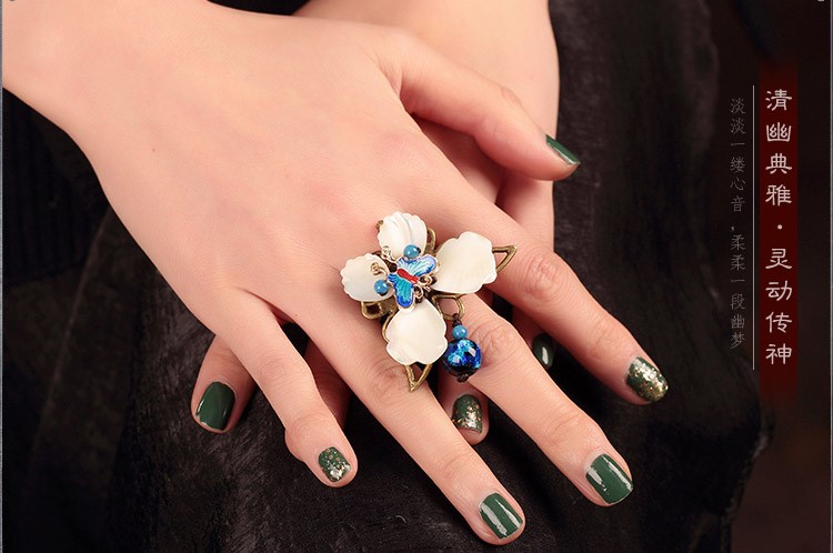 藍蝶起舞戒指，民族風個性指環(huán)首飾