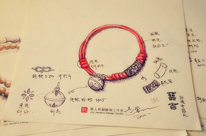 囍吉家佳樂(lè)文學(xué)手鏈，本命年紅繩銀蓮花鈴鐺首飾