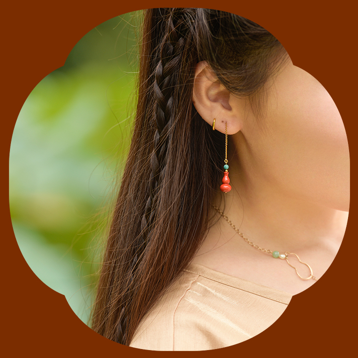 葫蘆吊墜耳線耳環(huán)，吉祥福氣耳環(huán)首飾