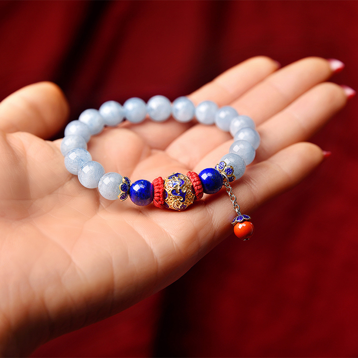 云袖古風手串，海藍寶青金石朱砂925銀手鏈