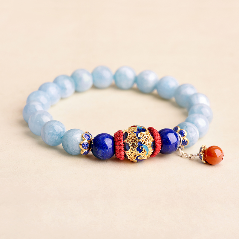 云袖古風手串，海藍寶青金石朱砂925銀手鏈