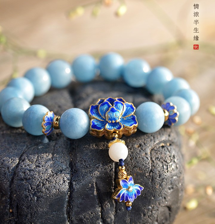 典雅925銀牡丹手鏈，清新唯美海藍寶手串