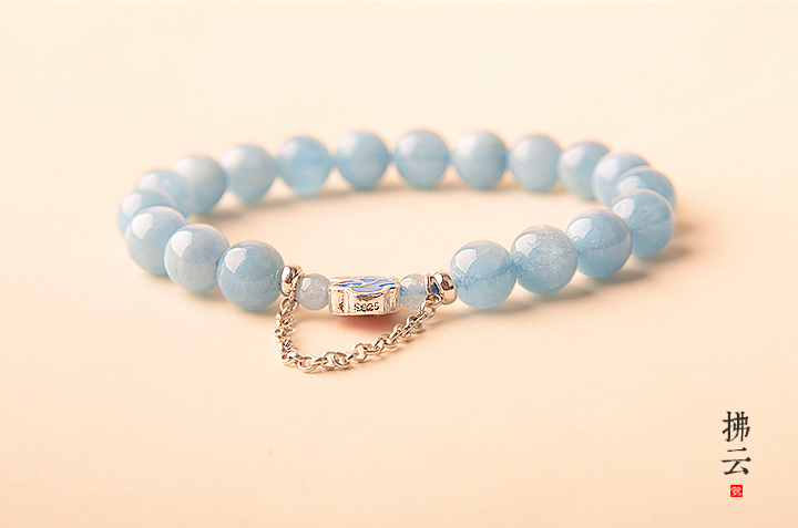 拂云琺瑯彩銀手鏈，天然海藍(lán)寶手串