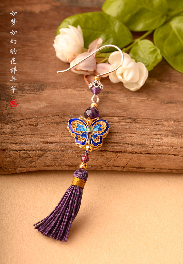 銀蝴蝶長流蘇氣質(zhì)，典雅古風耳環(huán)首飾