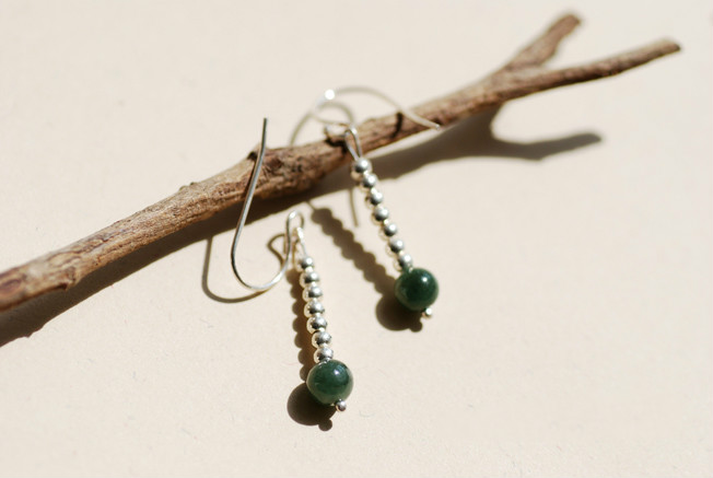 緬甸玉長款耳飾，天然翡翠銀耳環(huán)首飾