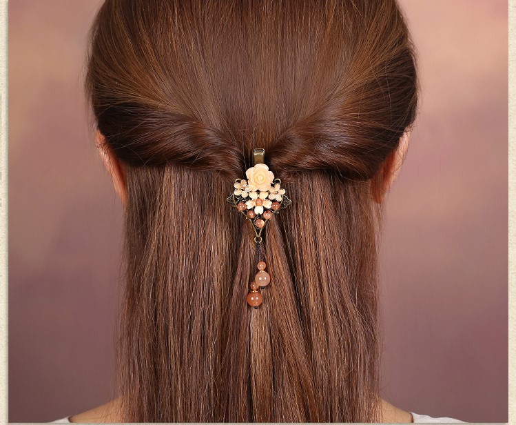 古典民族花朵發(fā)夾，復(fù)古風(fēng)淡雅清新頭飾
