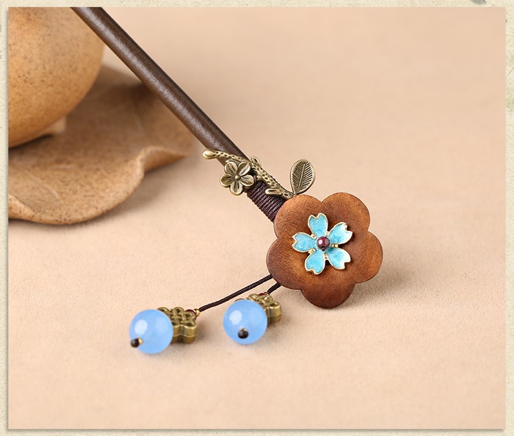 復(fù)古流蘇發(fā)簪步搖，木花民族風簪子頭飾