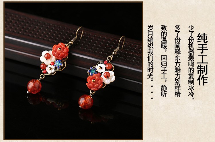 紅色民族風(fēng)耳環(huán)，復(fù)古長款喜慶古風(fēng)吊墜耳環(huán)