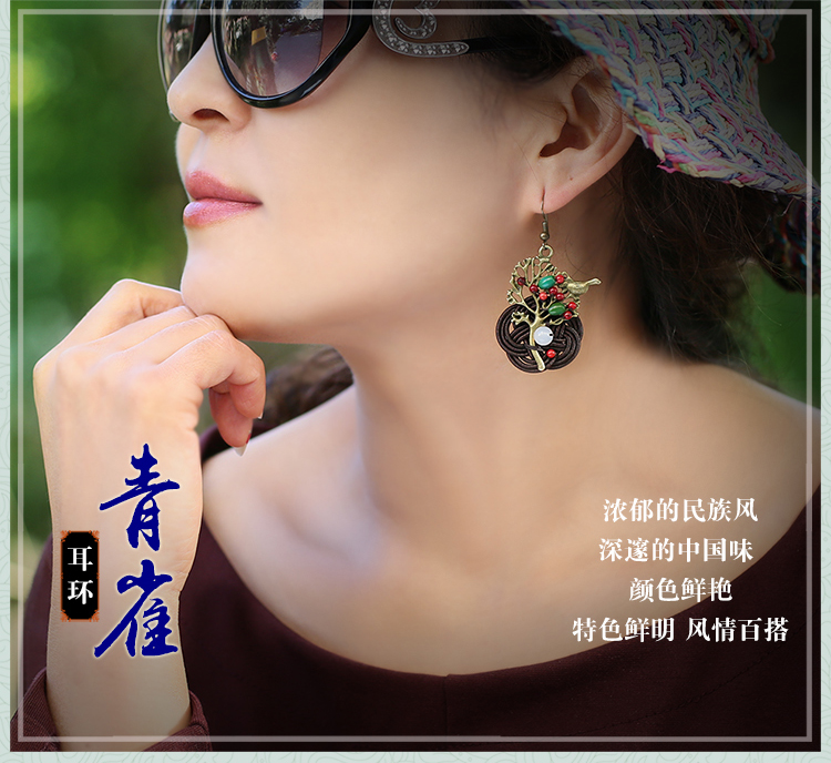 森系古典耳墜耳環(huán)，家佳樂文學(xué)夸張吊墜耳環(huán)