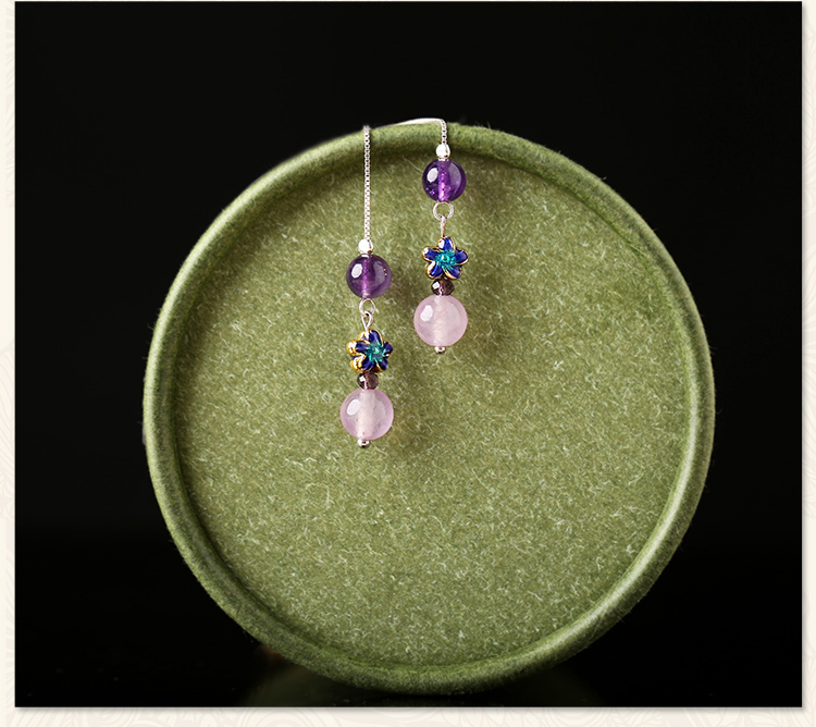 紫色小巧時(shí)尚耳飾，古典銀線長(zhǎng)款耳環(huán)