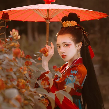 嬌艷紅傘女生頭像，唯美古風真人頭像