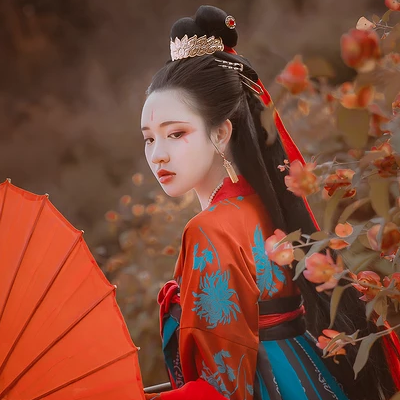嬌艷紅傘女生頭像，唯美古風真人頭像