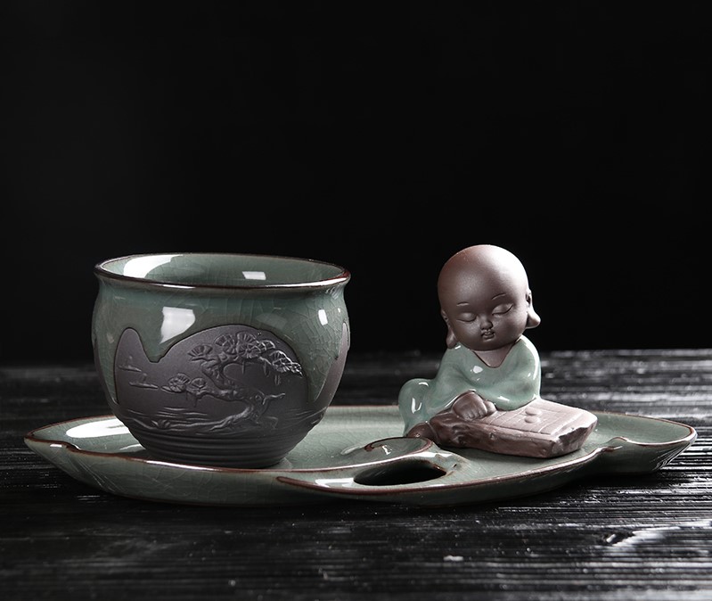 復(fù)古家佳樂文學(xué)文竹盆景，禪意小和尚盆景