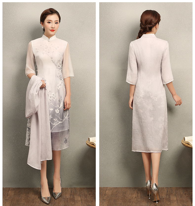 清麗淡雅櫻香旗袍，時尚印花旗袍裙
