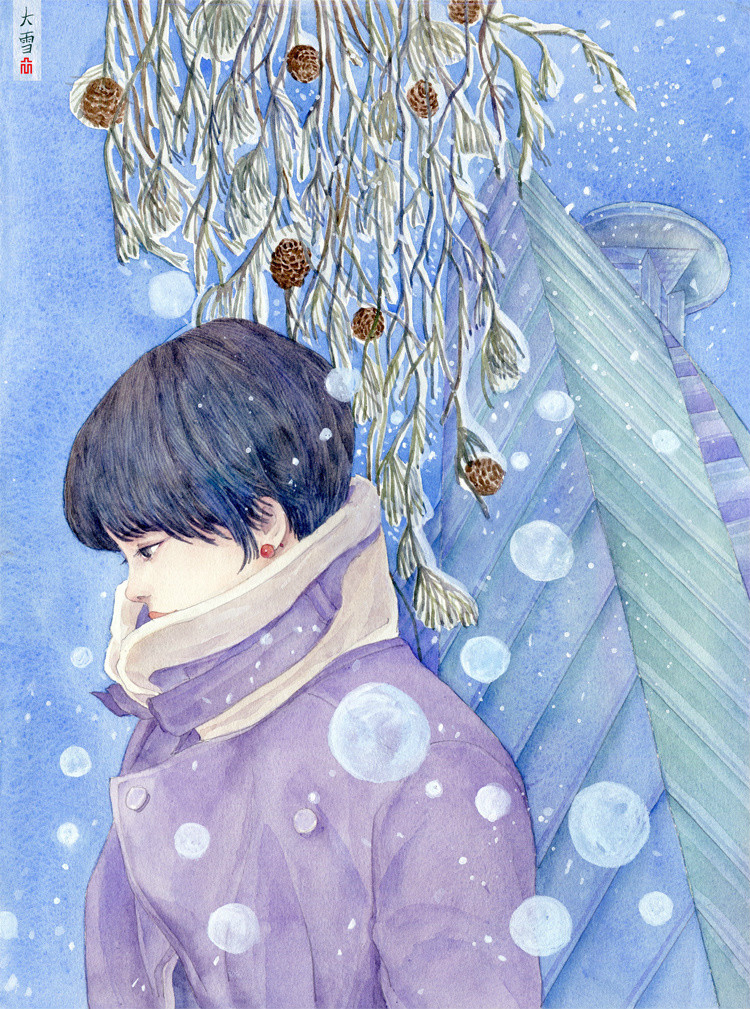 24節(jié)氣水彩手繪插畫，清新淡雅唯美女子插畫