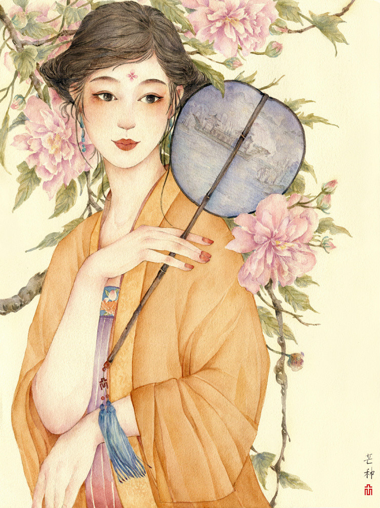 24節(jié)氣水彩手繪插畫，清新淡雅唯美女子插畫