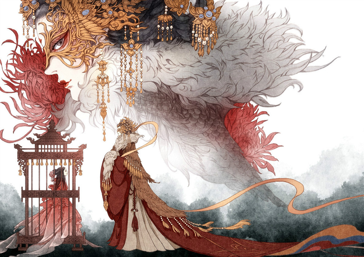 9款古風插畫，半面妝插畫合集欣賞