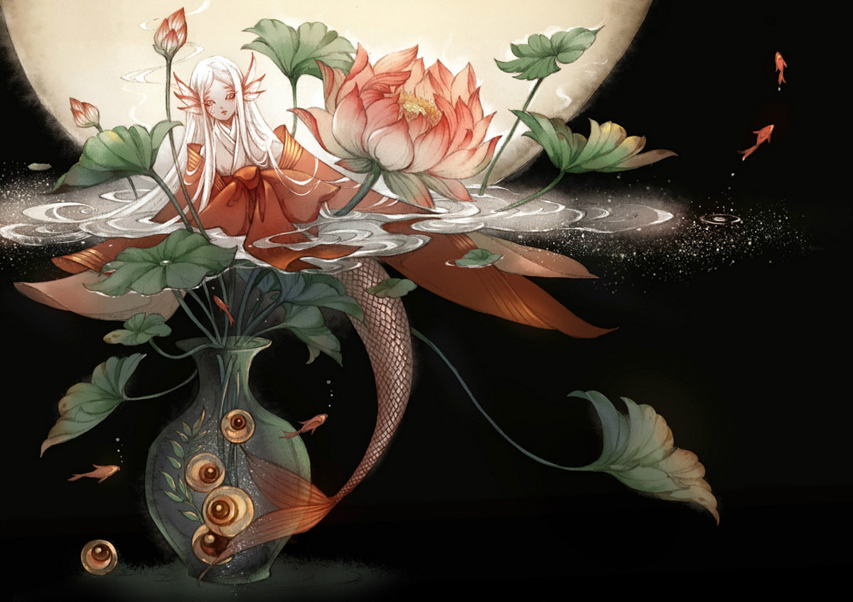 9款古風(fēng)插畫，半面妝插畫合集欣賞