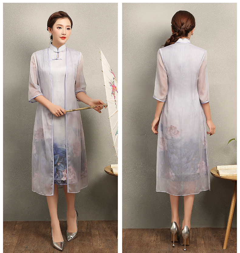 溫婉優(yōu)雅淡紫旗袍，文藝復(fù)古氣息旗袍裙