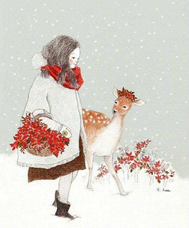 下雪了靜靜賞雪·手繪彩鉛插畫欣賞