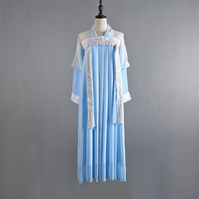 漢元素繡花仙女裙，改良漢服對(duì)襟齊胸襦裙