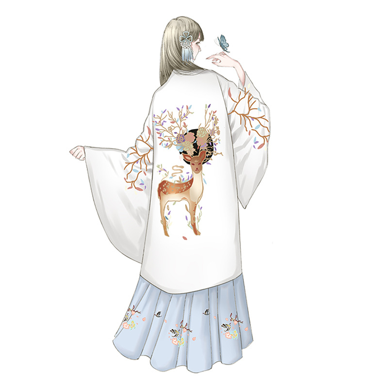 魏晉風(fēng)回雪襦裙?jié)h服，清新淡雅小鹿刺繡漢服