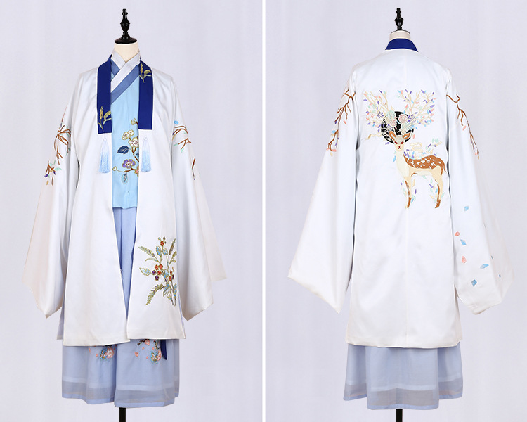 魏晉風(fēng)回雪襦裙?jié)h服，清新淡雅小鹿刺繡漢服