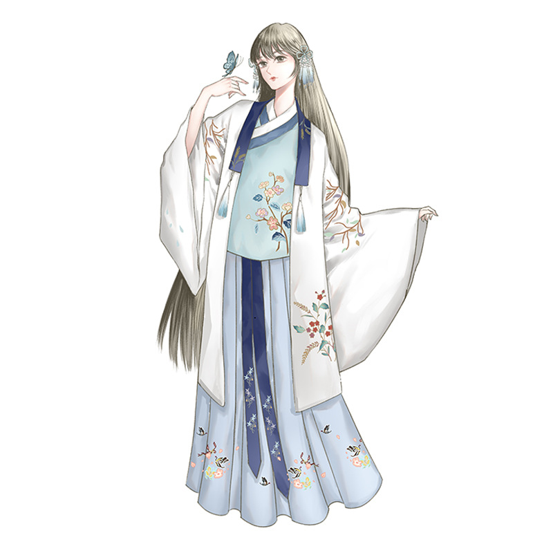 魏晉風(fēng)回雪襦裙?jié)h服，清新淡雅小鹿刺繡漢服