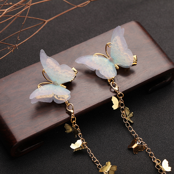 小清新仙女薄紗蝴蝶發(fā)夾，流蘇發(fā)夾古風(fēng)頭飾