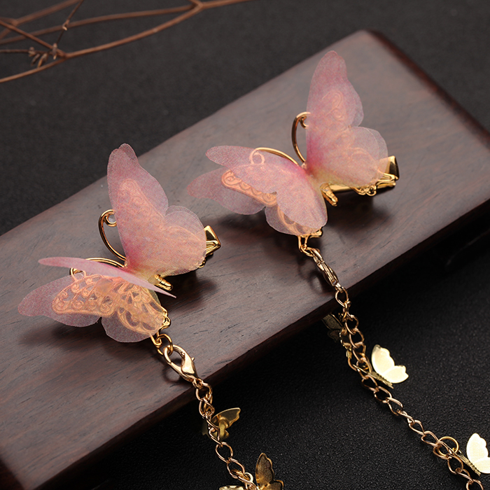 小清新仙女薄紗蝴蝶發(fā)夾，流蘇發(fā)夾古風(fēng)頭飾