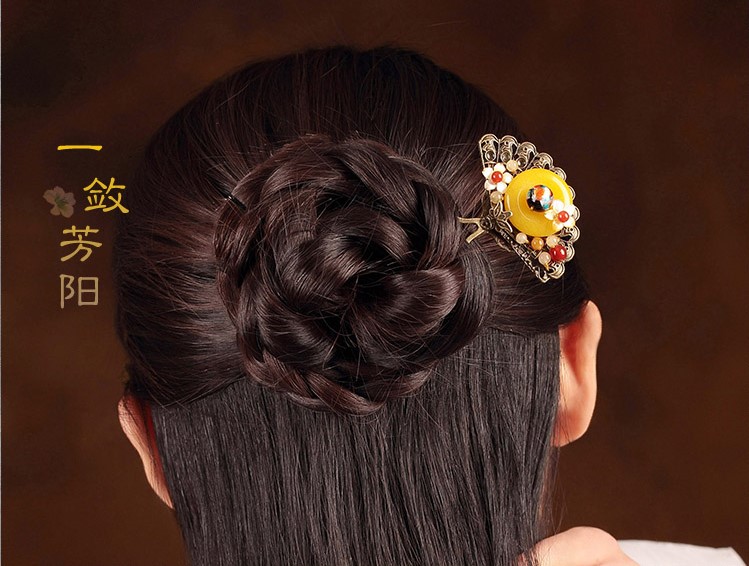 一斂芳陽發(fā)釵:黃玉平安扣發(fā)簪頭飾