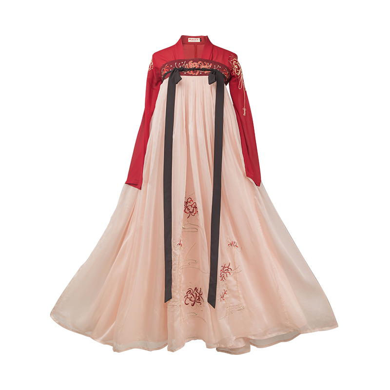 火紅彼岸花齊胸襦裙?jié)h服，日常春夏漢服圖片