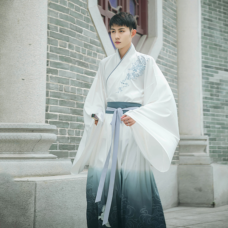 謙謙君子大袖交領(lǐng)襦裙，龍紋刺繡漢服圖片