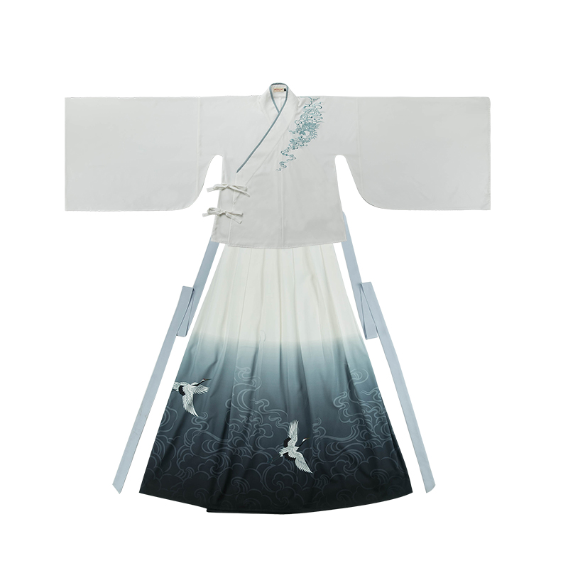 謙謙君子大袖交領(lǐng)襦裙，龍紋刺繡漢服圖片