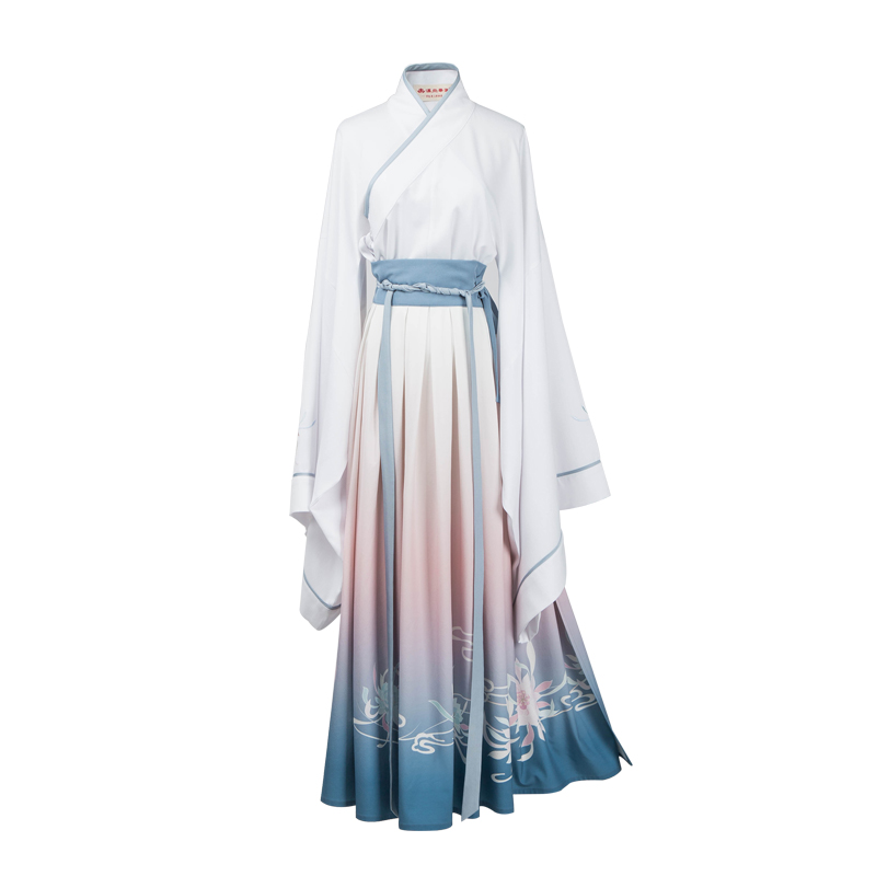 唯美曇花交領(lǐng)齊腰襦裙?jié)h服，漸變印花漢服圖片
