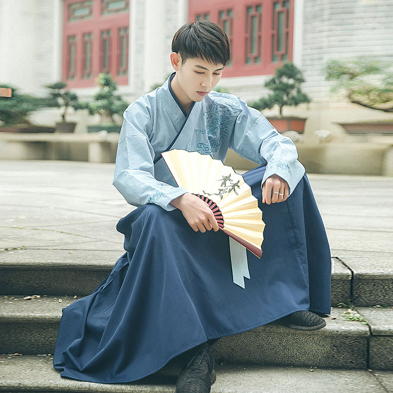 儒雅俊逸氣質(zhì)男裝漢服，交領(lǐng)龍紋祥云刺繡漢服