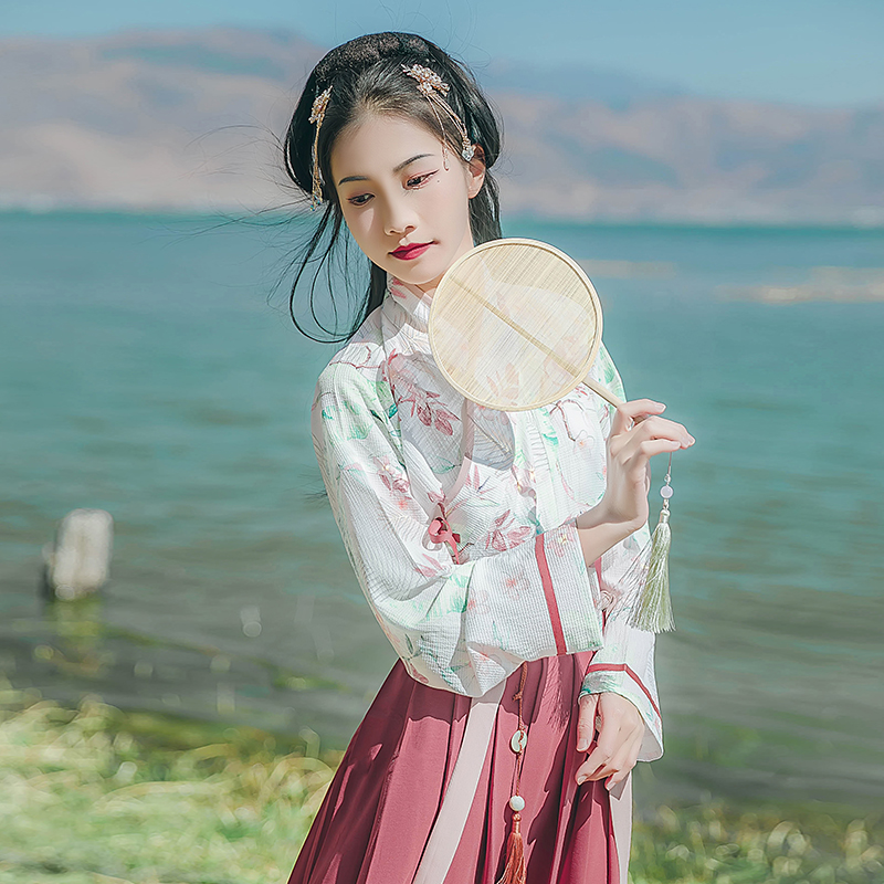 唯美印花交領(lǐng)襦裙?jié)h服，清新齊腰漢服圖片