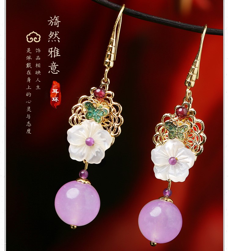 旖然雅意耳環(huán)，清新氣質(zhì)花朵耳環(huán)首飾