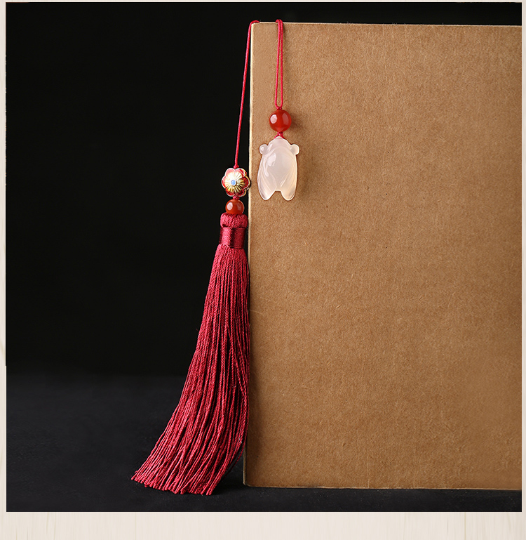 古典流蘇解元書簽，蟬韻柔美紅色書簽飾品