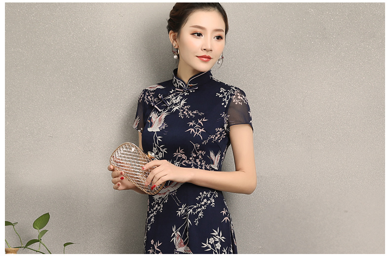 祥鶴印花中式旗袍，唐風(fēng)茶服旗袍上衣圖片