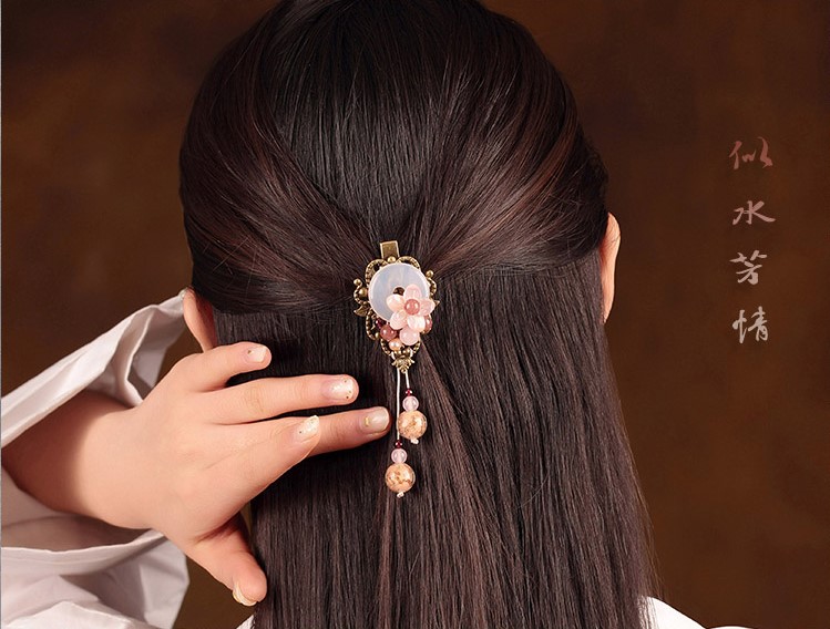 浪漫柔美發(fā)夾，粉色清新花朵頭飾